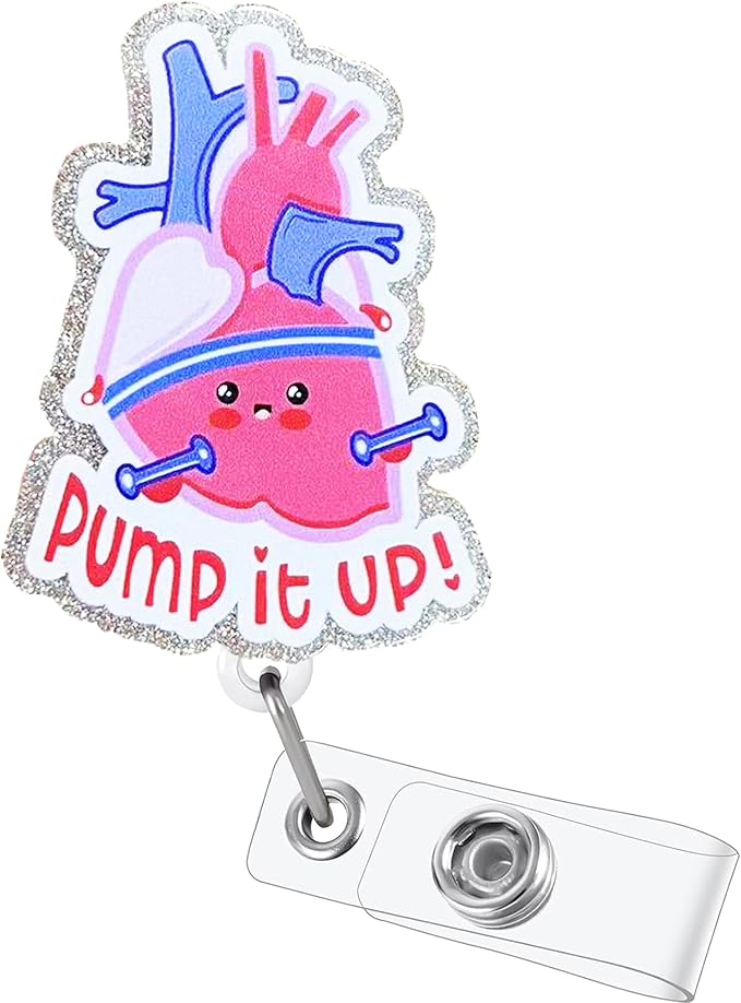 Pump It Up Heart Badge Reel with Alligator Clip Funny ID Badge Holders Cute RN LPN CNA MA PCT Badge Buddy Nursing Medical Students Nurse Accessories for Work