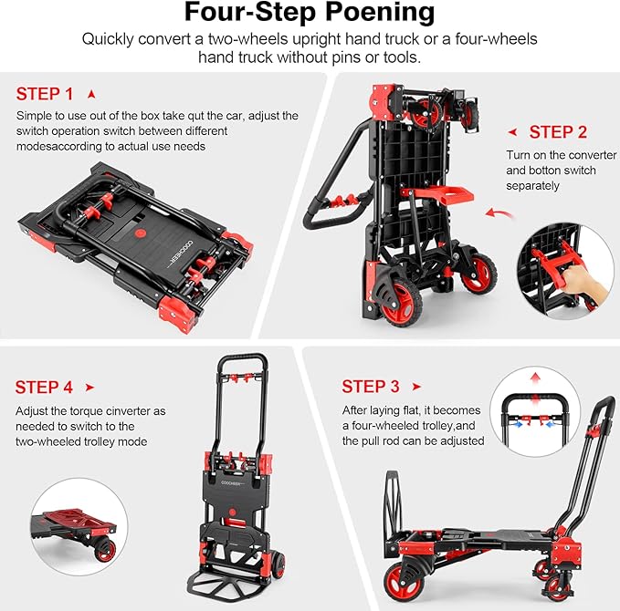 2-in-1 Hand Trucks Dolly, 330Lbs Hand Cart with Basket,Foldable Hand Truck Heavy Duty Dolly with Retractable Handle,Folding Dolly Cart with Wheels,Collapsible Dolly