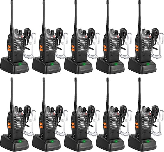 MT-8S Walkie Talkies Long Range for Adults, Radios Walkie Talkies with Conduit Earpiece, Flashlight, 2 Way Radio with Rechargeable Battery, Two Way Radio for Family, Camping, School, Church（10 Pack）
