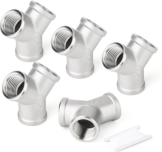 TAISHER 5PCS 304 Stainless Steel Y Shape 3 way Pipe Fittings, 1/4" x 1/4" x 1/4" NPT Female Pipe Fittings