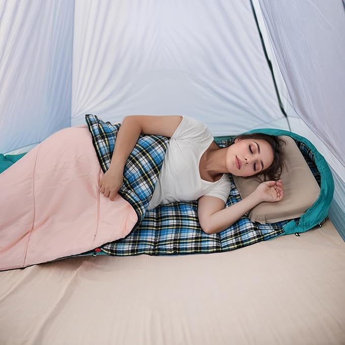 Cotton Flannel Lined Sleeping Bag for Adults Teens Kids, Cold Weather & Warm, 3 Seasons, Lightweight Compact Camping Essentials Equipment, Hiking, Outdoor, Travel