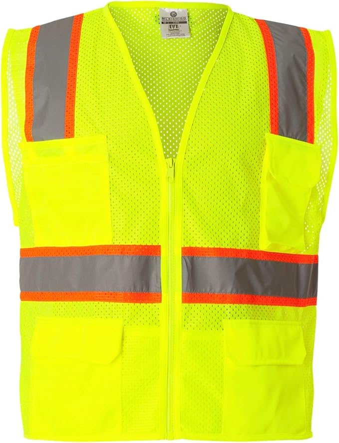 Kishigo All Mesh Contrast Unisex Reflective Safety Vest 1195, ANSI Type R/Class 2, 6 Pockets Zipper, Reflective Lining