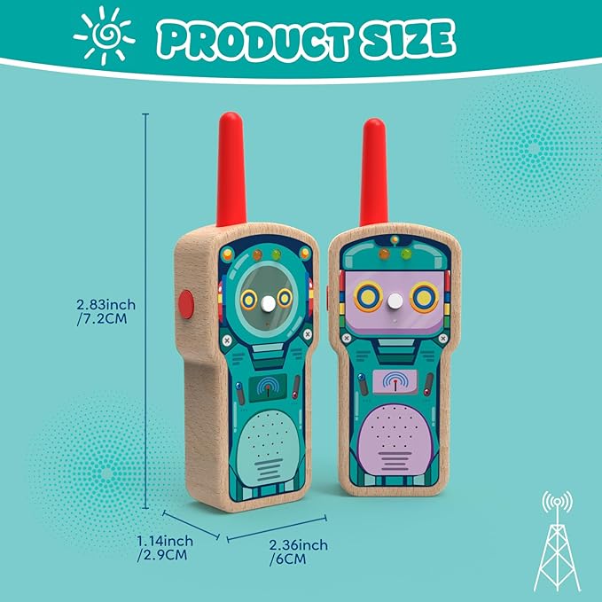 Robot Walkie Talkie for Kids, 2 Pack Wooden Handheld Walkie-Talkie for Boys and Girls Ages 3-12 Hiking Camping, 1000FT Long Range with 2 Way Radio, Indoor and Outdoor Toys for Birthday Xmas