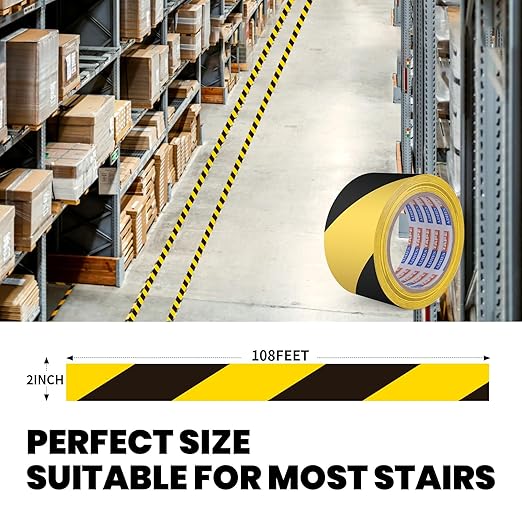ADHES Black and Yellow Safety Tape, 36 Rolls x 2 Inch x 108 Feet Warning & Hazard Tape, Weather-Resistant Caution Tape Roll for Marking Walls, Floors, Pipes and Equipment