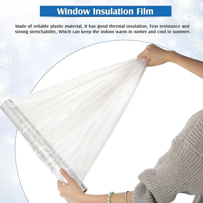 Frienda Window Insulation Kit for Winter Each Roll 62 x 210 Indoor Window Plastic Insulation Kit with Double Sided Tape Clear Shrink Covering Film(4 Roll)