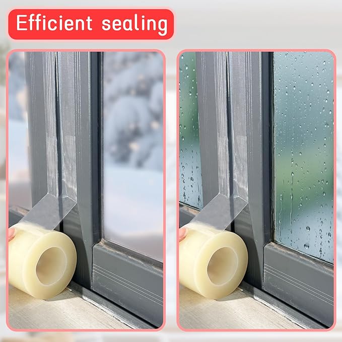 Birllaid Clear Window Weather Sealing Tape, Window Insulation Air Conditioner Seal Tape, 3 Inch x 65 FT Waterproof Blocker for Cold Heat Air, Windproof, No Residue Strong adheisve