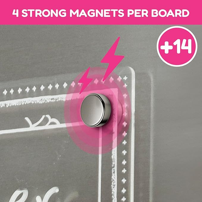 CHALKY CROWN Acrylic Magnetic Weekly Planner for Fridge Plus Menu Board for Kitchen with 8 Magnetic Markers - Dry Erase Board for Fridge - Weekly Meal Planner (2 Boards, 14.5x10.2 Each)