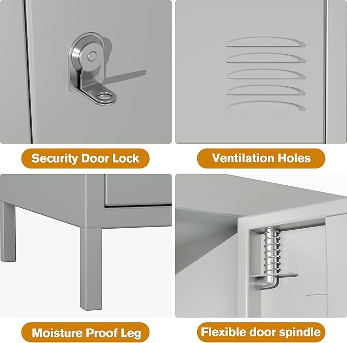 Metal Lockers for Employees, Steel Storage Locker with 18 Doors for School Office Gym Bedroom,Assembly Required, Light Grey,18 Doors