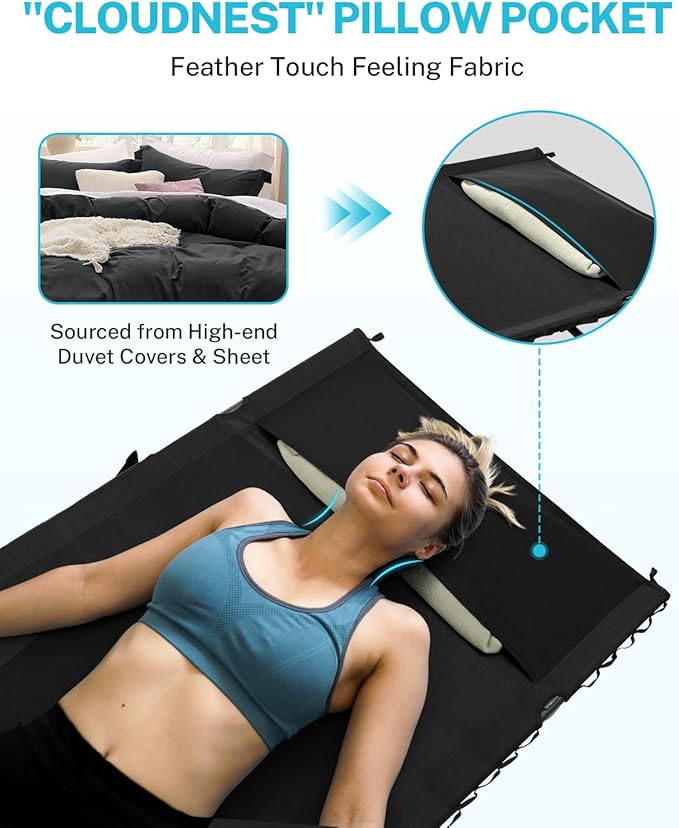 Gonex 31.5" Extra Wide Camping Cot with Premium Pillow Pocket Supports 350lbs, Portable Ultralight Folding Cot Bed for Adults Travel, Beach, Home, Sleeping (Black)