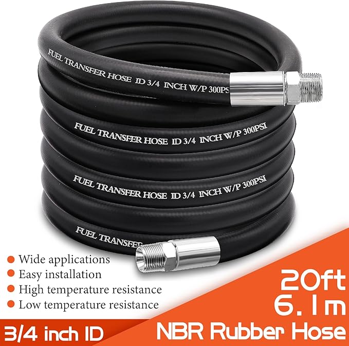 3/4" Fuel Transfer Hose 20FT,Farm Pump Hose with Male NPT Fittings for Gasoline,Diesel,Biodiesel…