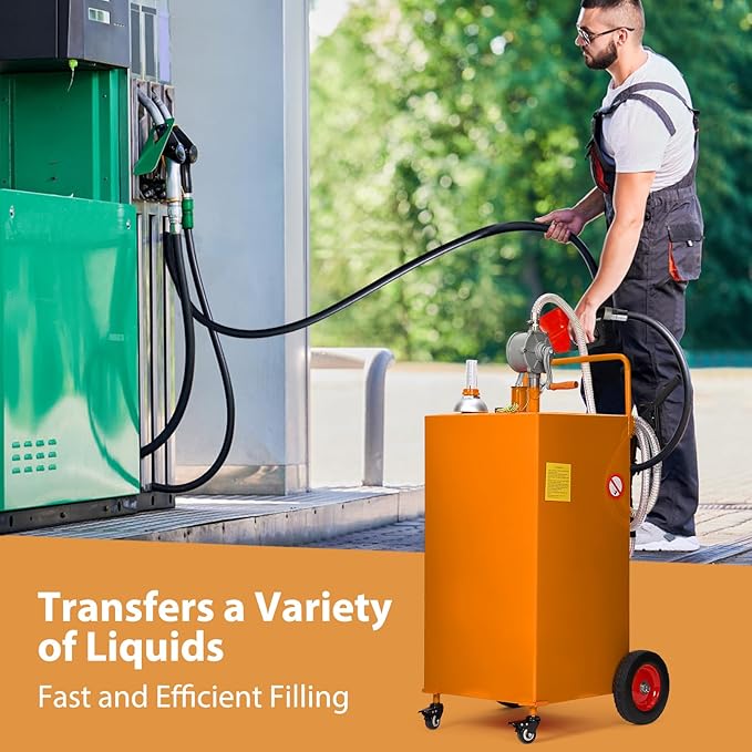 Upgraded 30 Gallon Fuel Caddy, Manual Hand Pump & Easy-Roll Wheels, Heavy-Duty UV-Resistant Steel Tank for Gas & Diesel, Portable Fuel Storage for Tractors, Mowers, Boats