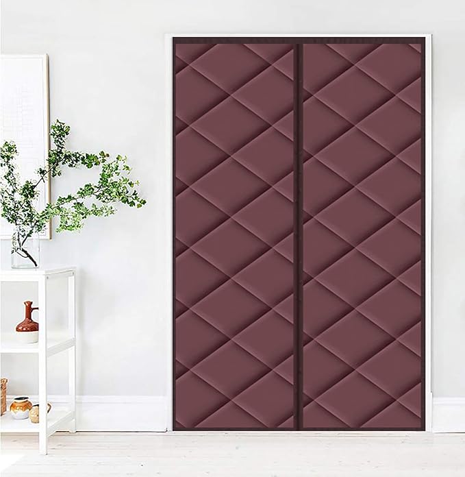 Magnetic Thermal Insulated Blackout Door Curtain Storm Wind Fleece Insulation Curtian Magnetic Screen Door with Thermal and Insulated Waterproof Noise Reduce 46" x 82" Brown