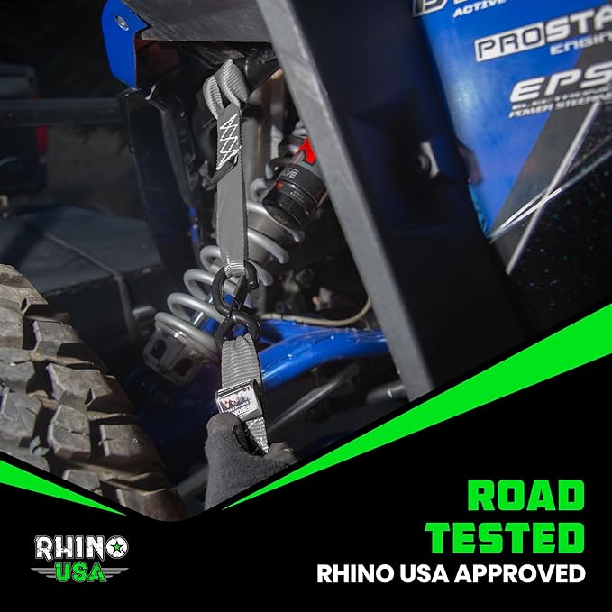 Rhino USA Soft Loop Tie Down Straps (4-Pack) - 1.6 Inch x 17 Inch (5,000 lbs Break Strength) Heavy Duty Motorcycle Handlebar Straps for use with Ratchets for ATV, UTV, Dirt Bike (Gray)