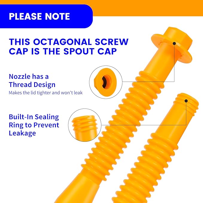 Gas Can Nozzle Replacement Set - 1/2/5/10 Gallon, Leak-Proof Spouts with Flexible Nozzles, Screw Collar Caps, Spout Cover, Base Cap, Drill Bit