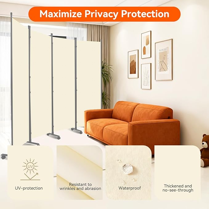 Room Divider 88''W Wall Divider for Room Partition (Heavy Duty Base) 4 Panel Partition Room Dividers, Freestanding Room Divider Screen Separation W/Wheels Folding Privacy Screen Panel Space Separator