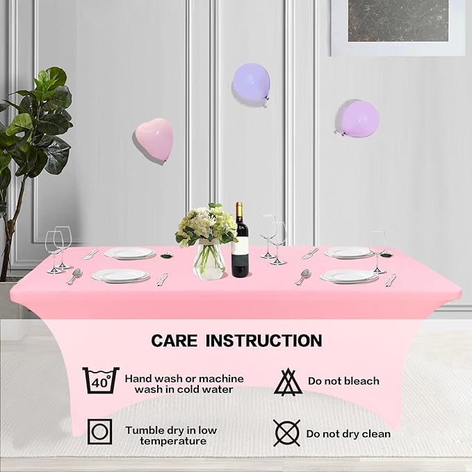 IVAPUPU 6FT Table Cloth for Rectangular Fitted Events Stretch Pink Table Covers Washable Cover Spandex Tablecloth Protector for Party, Wedding, Cocktail, Banquet, Festival
