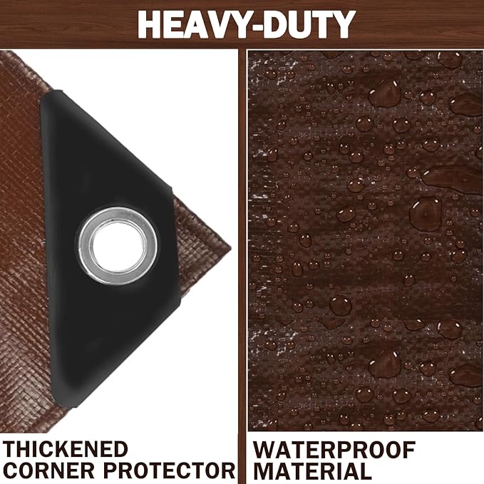 Tarps Heavy Duty Waterproof, 16 Mil Large Tarps with Grommets, UV Resistant and Tear&Fade Resistant, Brown Heavy Duty Tarps for Outdoors Patio Camping, 10 * 14FT