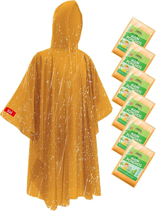 Hitituto Rain Ponchos Family Pack Kids– 6/12/24 Pack Disposable Poncho with Hood, Clear & Assorted Colors, Home Survival Kits