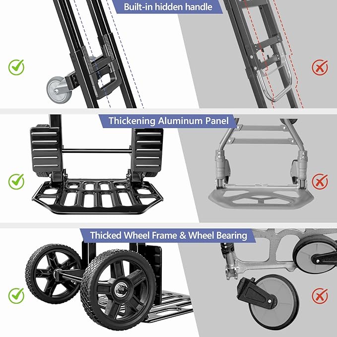 KEDSUM 3-in-1 Convertible Hand Truck Dolly, 600LBS Heavy Duty Dolly Cart with Wheels, Dolly Cart with Adjustable Handle & Caster Wheels for Home,Office,School, 6 Wheels Innovative Design, Collapsible