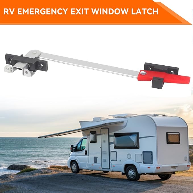 RV Emergency Window Latch, Aluminum RV Emergency Exit Window Latch Replacement, Camper Exit Window Lock, Window Support Holder with Red Handle for Travel Trailer