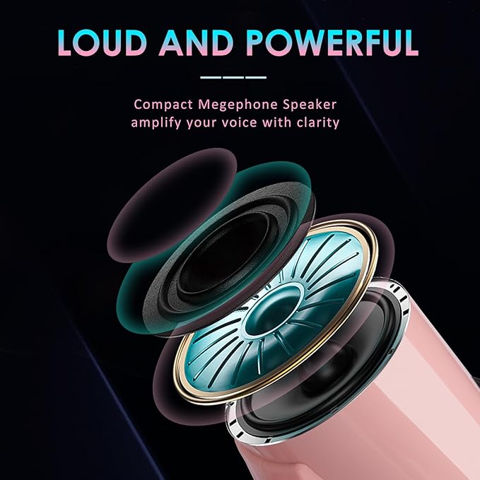 MyMealivos 20w Megaphone Speaker Portable Voice Changer Bullhorn with 6 Different Sound Effects & Built-in Siren and Record & Adjustable Volume Loud Speaker for Outdoor Sports, Party-Pink