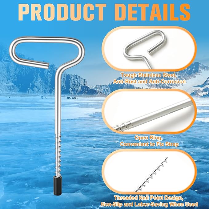 Ice Anchor Drill Adapter Kit, 13Pcs Ice Fishing Anchors Tool for Shelter Tent Shanty, with Reducing Sleeve, Bungee Cord Balls & Carry Bag for Easy Setup