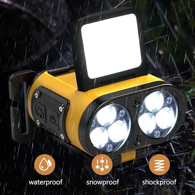 LED Hat Light, 900lm, 2 pcs Dimmable Clip on Cap Lights, Headlamp Rechargeable, 180°Adjustable Hands Free Hat Flashlight Headlamp Waterproof for Hiking, Running, Fishing, Cycling, Emergency (Yellow)