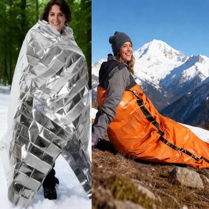 6 Pack 82.7" x 49.2" Emergency Sleeping Bag Emergency Thermal Blanket Survival Bivvy Sack Blanket with Whistle Waterproof Lightweight Portable Shelter for Outdoor Camping Hiking
