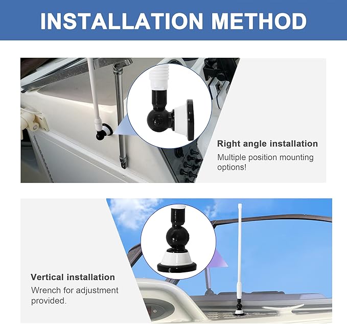 Anina 16 Inch Marine Trailer RV Radio Antenna Rubber Flexible Aerial Mast for Car Truck Boat ATV UTV Caravan Motorhome Motorcycle Radio FM/AM Reception Top Or Side Mount Rubber Antenna (White)