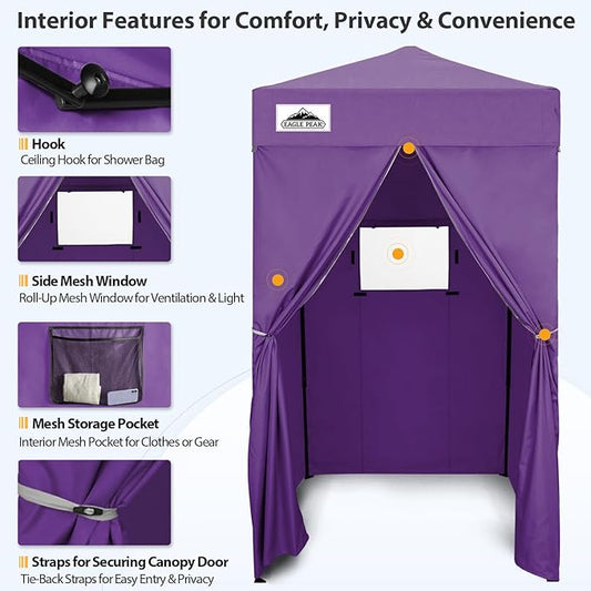 EAGLE PEAK Flex Compact 4x4 Pop-up Canopy Changing Room, Portable Dressing Room, Privacy Changing Tent for Indoor Fashion Photoshoots, Camping, or Pool, Purple