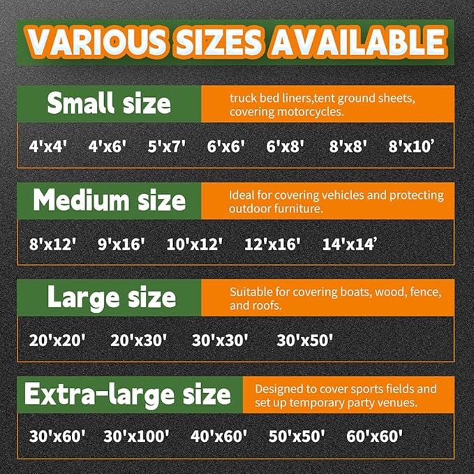 RAINDEWAY Large Tarp 30x50, 8 Mil Thick, Black Tarps Heavy Duty Waterproof, UV Resistant, Cover with Metal Grommets and Reinforced Edges, Finished Size