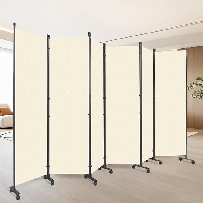 Room Divider 132''W Wall Divider for Room Partition (Heavy Duty Base) 6 Panel Partition Room Dividers, Freestanding Room Divider Screen Separation W/Wheel Folding Privacy Screen Panel Space Separator