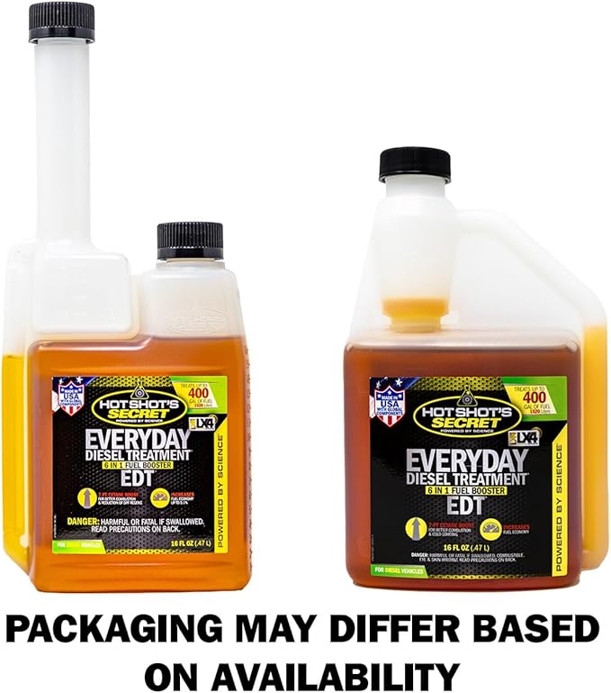 Hot Shot's Secret Everyday Diesel Treatment 16 oz. Squeeze Bottle 2 Pack, 6-in-1 Diesel Additive - Injector Cleaner, Fuel System Cleaner, Fuel Additive Boosts Cetane, Packaging May Vary