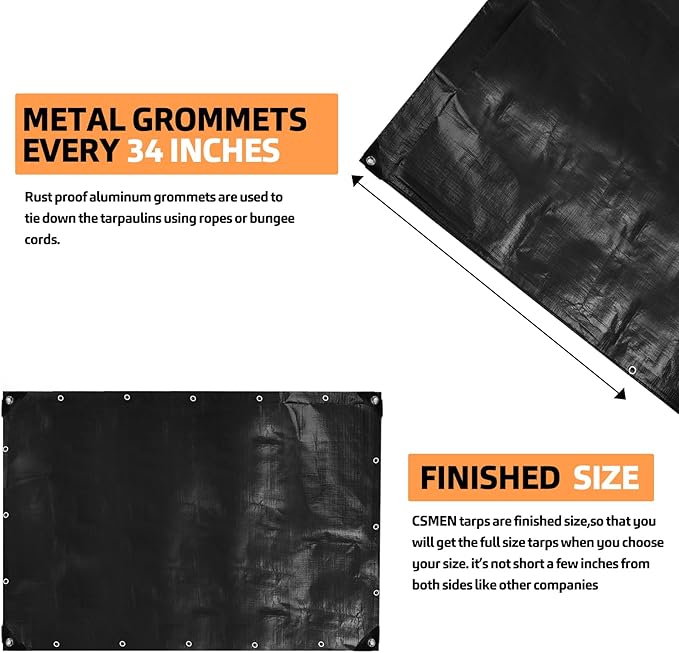 Tarp Heay Duty Waterproof 5x12ft 2pack,Black Tarps Plastic Tarp Cover Poly Tarpaulin for Outdoor Cover,Emergency Rain,Roof, Pool, Boat,Camping - Multipurpose with 12Mil Thickness