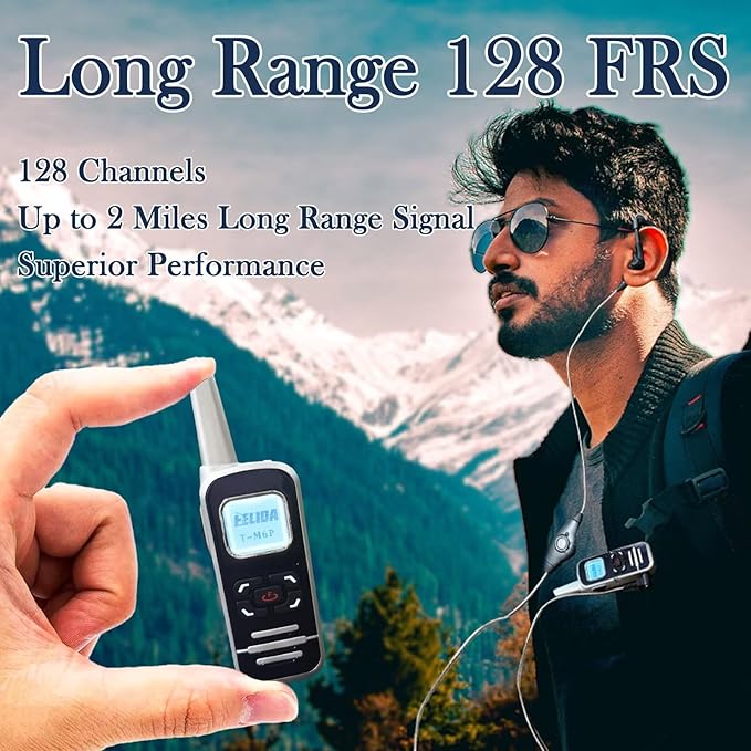M6P Mini Walkie Talkies,1100mAh Battery Rechargeable,128 Channels,Long Range Walkie Talkies with FM Radio Function,LCD Display,Portable Two Way Radio for Trip Camping Hiking Workplace,2 Pack