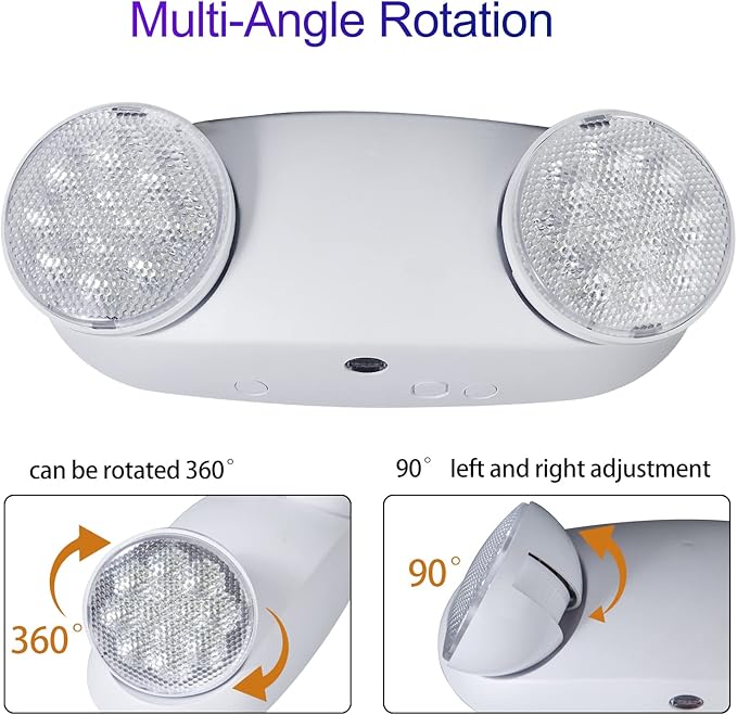 TANLUX LED Emergency Lights with Battery Backup, Two Head Adjustable Commercial Emergency Lights, UL Listed, AC 120/277V, Hardwired Emergency Exit Light Fixtures for Business - 1 Pack(White)