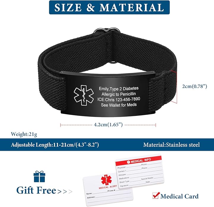 VNOX Medical Alert Bracelets for Men & Women Kids with Free Engraving Adjustable Stainless Steel Mesh Emergency Medical ID Bracelets Wristband
