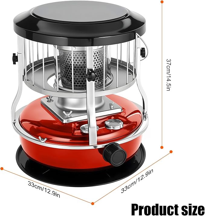 Indoor & Outdoor Kerosene Heater, Radiant Heating, Portable Non-Electric 9000 BTU Kerosene Stove for Camping, Hunting, Cooking (Red)