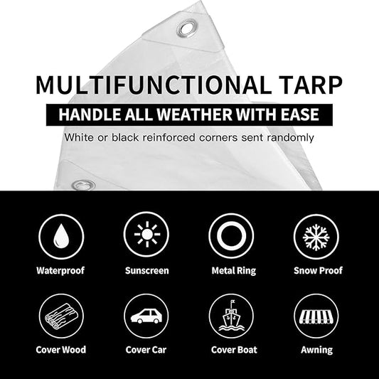 TARPAL 30'x50' White Tarp Waterproof 7.5 mil Medium Duty All Purpose Poly Tarps Cover Waterproof,Snow Proof UV Protection,Rip and Tear Proof,Poly Tarpaulin