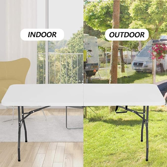 FDW Folding Half Portable Foldable Table for Parties Backyard Events (White, 6 FT 70 * 29) (White, 6 FT)