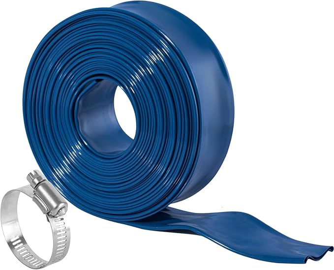 Eastrans 2''x50ft Pool Backwash Hose,Heavy Duty Discharge Lay Flat Hose for Swimming Pool, Drain Hoses with Hose Clamp