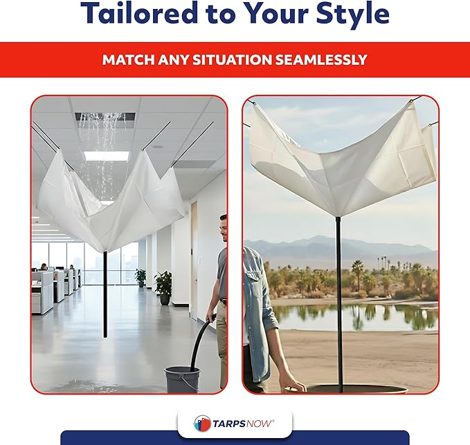 Heavy Duty Ceiling Leak Diverter Tarp with Drain Flange - Roof Water Diverter for Emergency Leaks - Water Leak Catcher with D-Rings - Effective Water Diverter - 5' x 20'