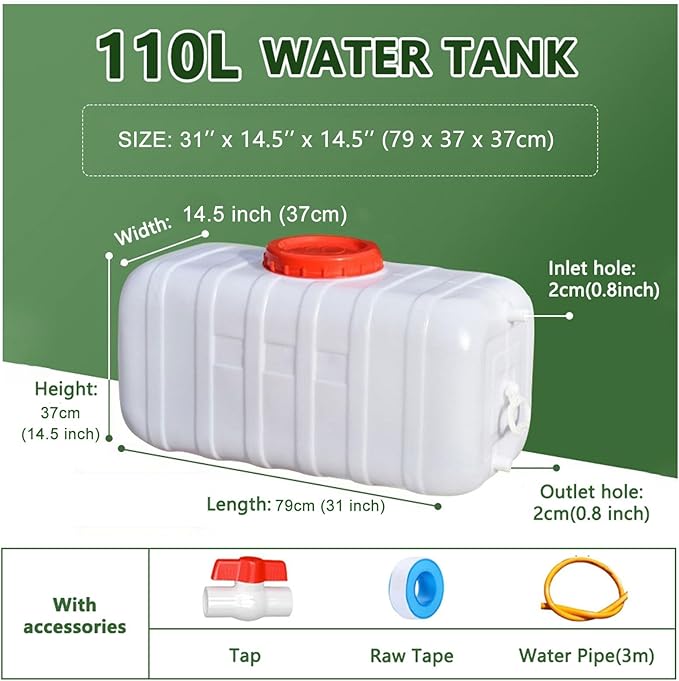 Water Storage Containers for Camping, Large Capacity Water Tank with Spigot Cap, Portable Camping Water Carrier for Emergency Hiking Fishing Driving Travel(Size:110L,Color:White)