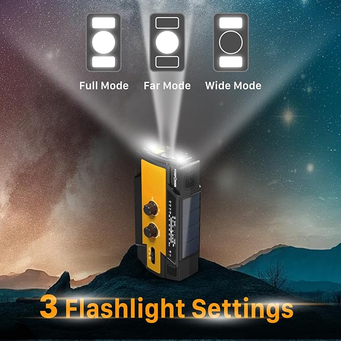 FosPower NOAA Emergency Weather Radio A3 14800mWh Portable Power Bank, AM/FM, USB/Solar/Hand Crank Charging, SOS Alarm & Flashlight for Indoor/Outdoor Emergency - Orange