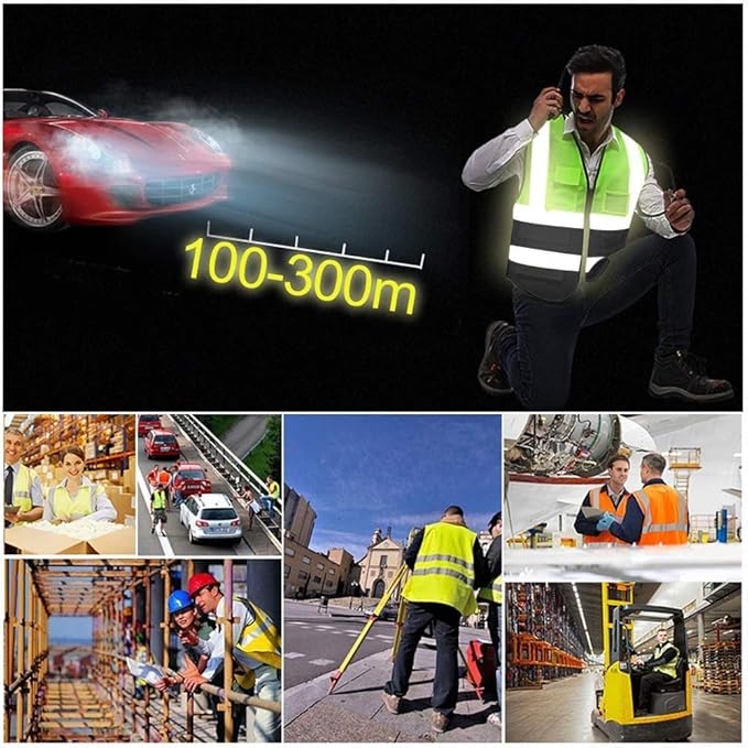 YOWESHOP High Reflective Visibility Safety Vest Custom Your Logo Safety Workwear with Reflective Strips and Front Zipper