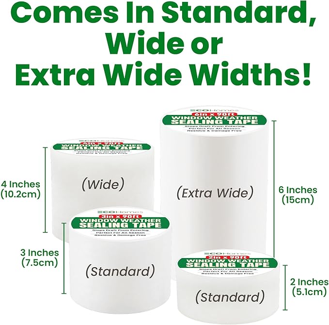 ECOHomes Window Weather Sealing Tape (4 Inch Wide) - Clear Weather Stripping Window Seal Tape Stops Draft from Entering Through Gaps, Windows, AC Unit - Insulation Seal for Air Conditioner, 180 Ft