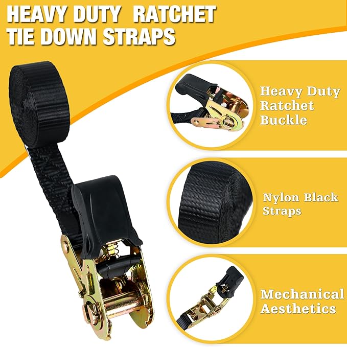 Endless Ratchet Tie Down Straps,Du-Rable Nylon Black Strap Ratcheting Securing,Heavy Duty Cargo,Track Spring Fittings,Cargo Ropes for Trailer Loads,Motorcycle,Kayak,7ft-2Pack