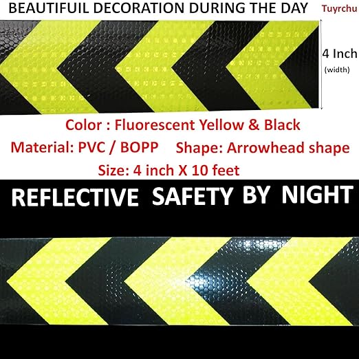 Reflective Tape 4 inch X 10 feet, Outdoor Waterproof Hazard Conspicuity Safety Warning Industrial Marking Tape