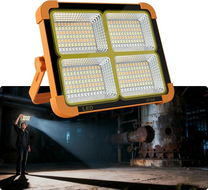 Portable LED Work Solar Light 100W 16500mAh 10000 LM with Stepless Brightness Job Site Battery Rechargeable LED Floor Light for Emergency Worklight for Hurricane Father's Day Gift