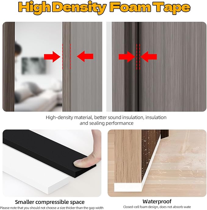 Foam Weather Stripping Door Seal,1 Inch W x 1/17 Inch T x 33 Feet White Window Sealing Tape，Single-Sided Self-Adhesive Insulation Sealing Strip